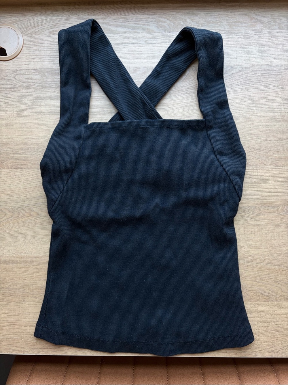Anthropologie Black Ribbed Crossback Tank Top